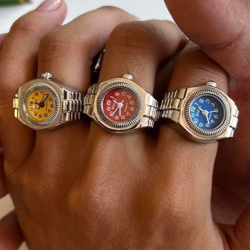 y2k unique Silver Tone Watch Ring with Round face